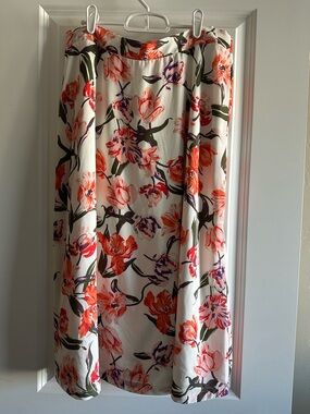 Christopher & Banks Cream Midi Skirt with Orange & Purple Floral Print